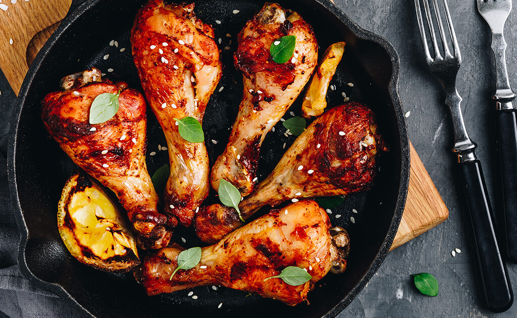 Cast Iron Chicken Legs with Vinegar Slaw & LowSugar BBQ Sauce Chews